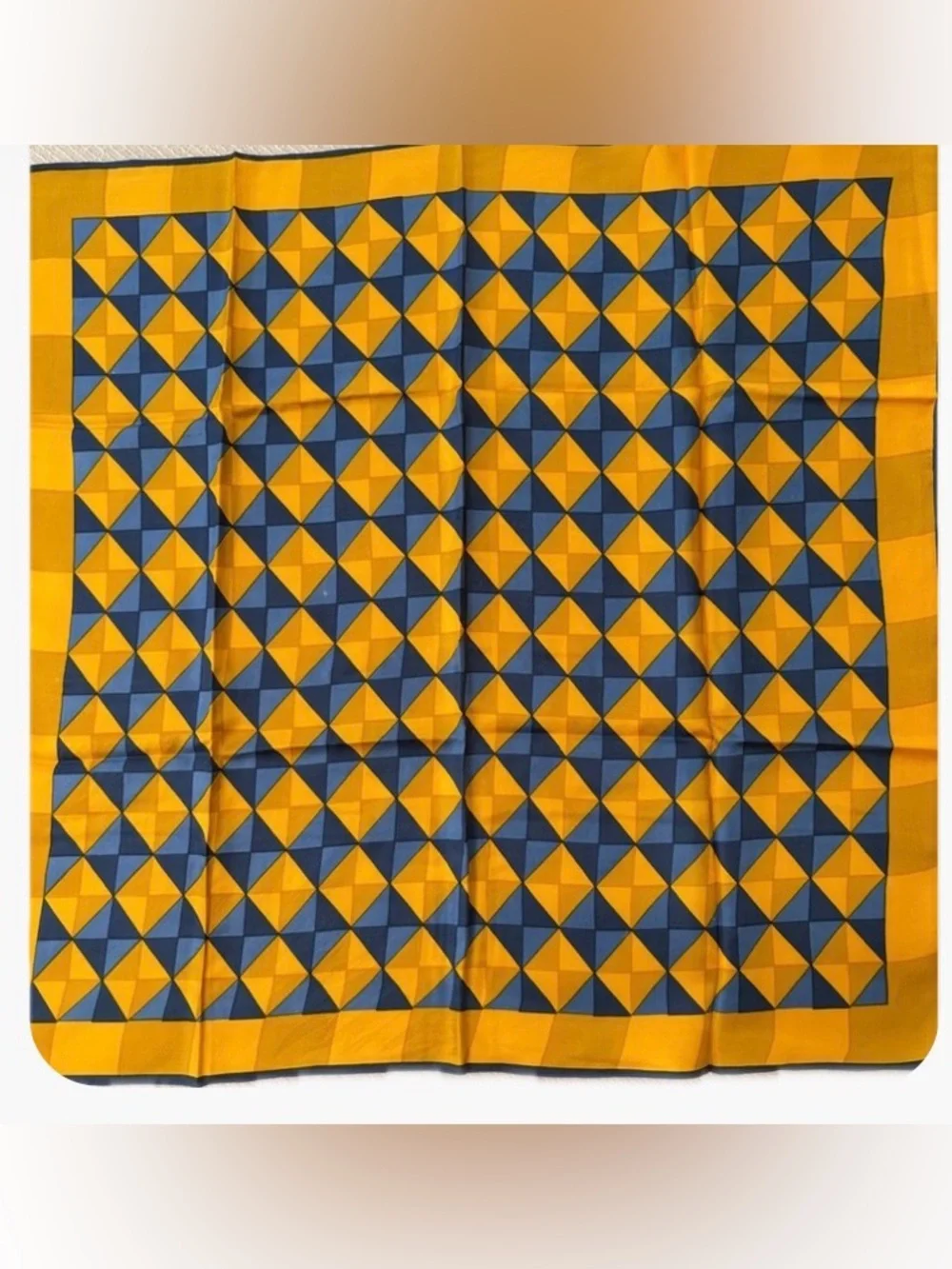 Geometric Yellow and Blue Silk Scarf